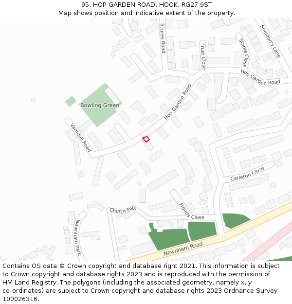 95, HOP GARDEN ROAD, HOOK, RG27 9ST: Location map and indicative extent of plot