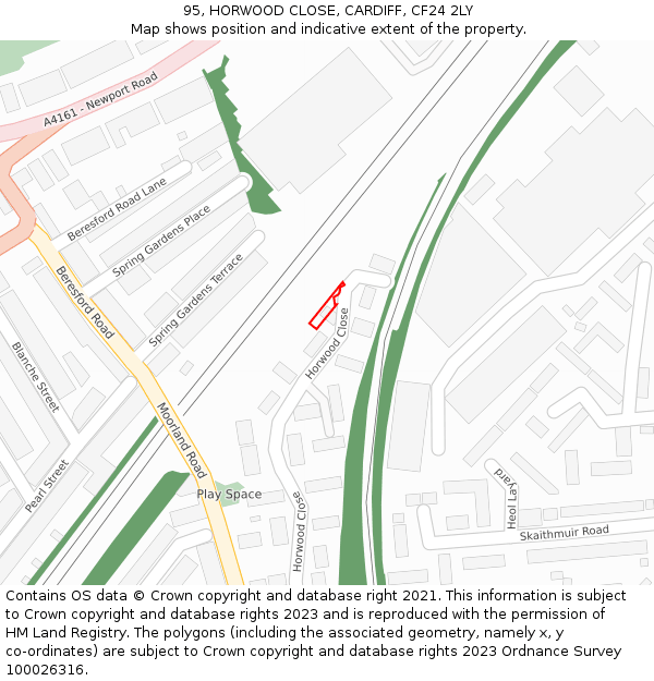 95, HORWOOD CLOSE, CARDIFF, CF24 2LY: Location map and indicative extent of plot