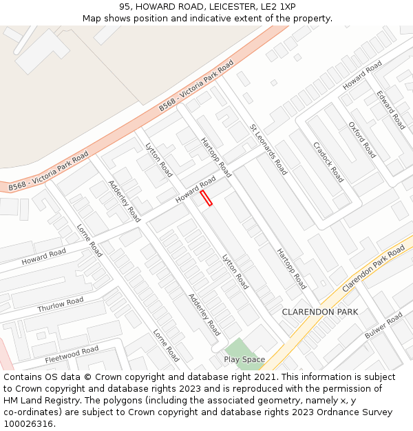 95, HOWARD ROAD, LEICESTER, LE2 1XP: Location map and indicative extent of plot