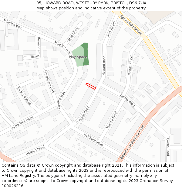 95, HOWARD ROAD, WESTBURY PARK, BRISTOL, BS6 7UX: Location map and indicative extent of plot