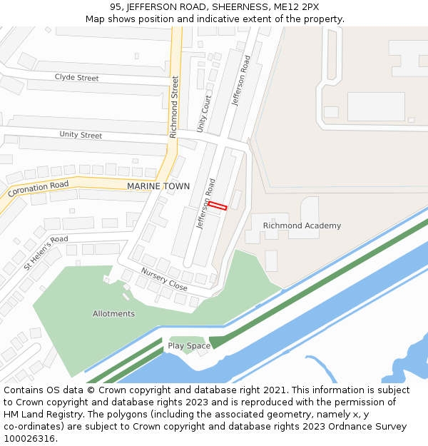 95, JEFFERSON ROAD, SHEERNESS, ME12 2PX: Location map and indicative extent of plot