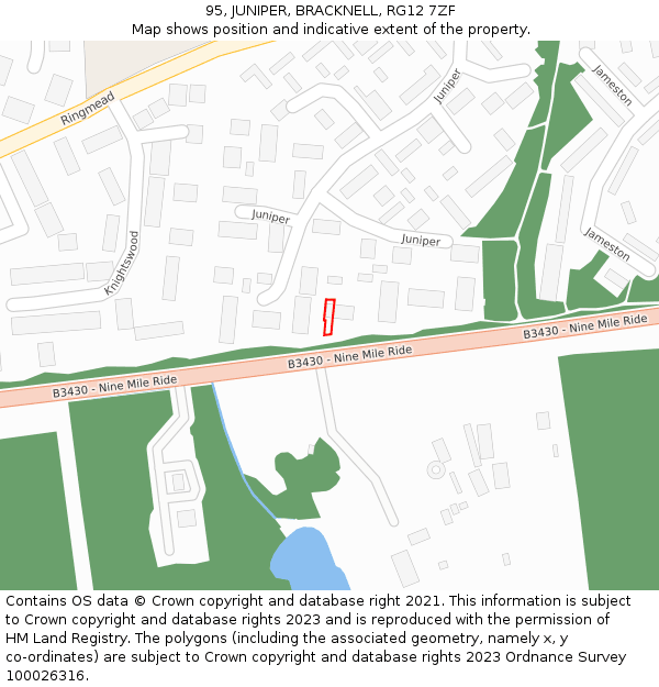 95, JUNIPER, BRACKNELL, RG12 7ZF: Location map and indicative extent of plot