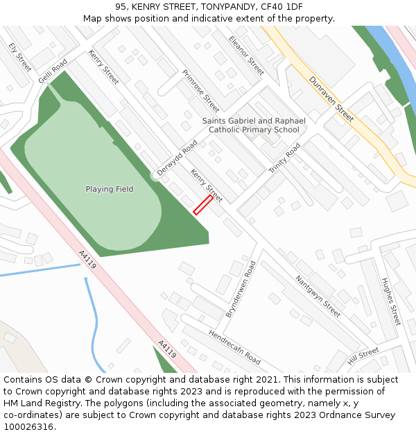 95, KENRY STREET, TONYPANDY, CF40 1DF: Location map and indicative extent of plot