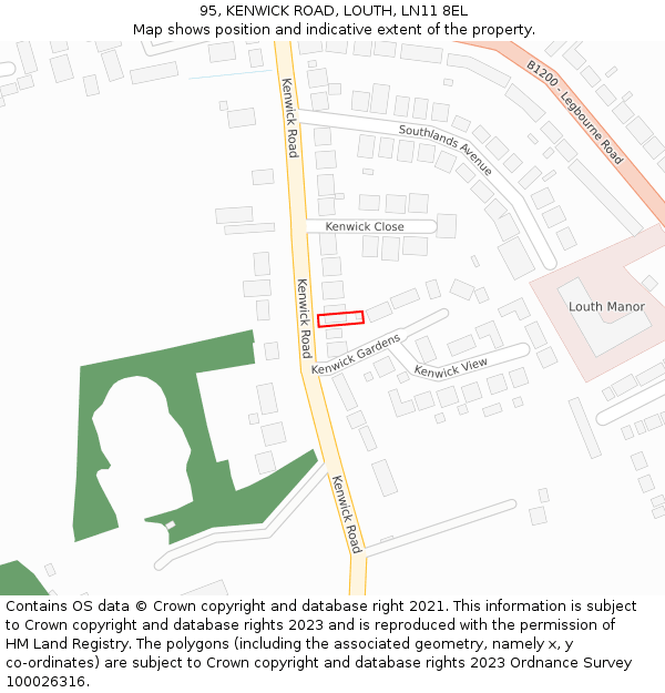 95, KENWICK ROAD, LOUTH, LN11 8EL: Location map and indicative extent of plot