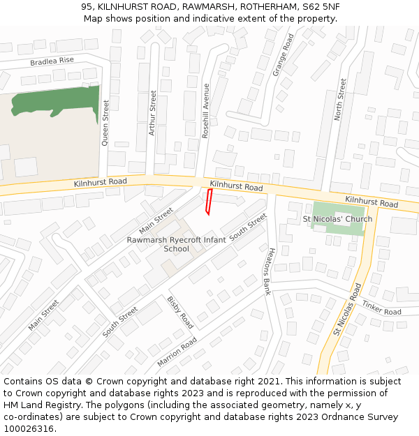 95, KILNHURST ROAD, RAWMARSH, ROTHERHAM, S62 5NF: Location map and indicative extent of plot