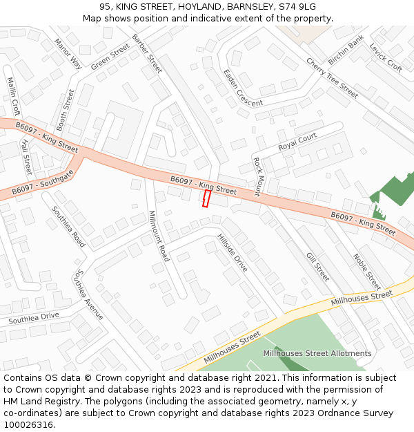 95, KING STREET, HOYLAND, BARNSLEY, S74 9LG: Location map and indicative extent of plot