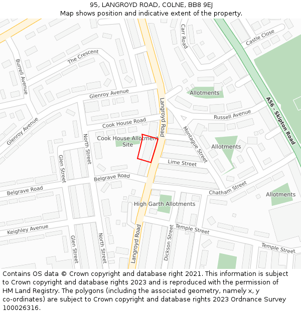 95, LANGROYD ROAD, COLNE, BB8 9EJ: Location map and indicative extent of plot