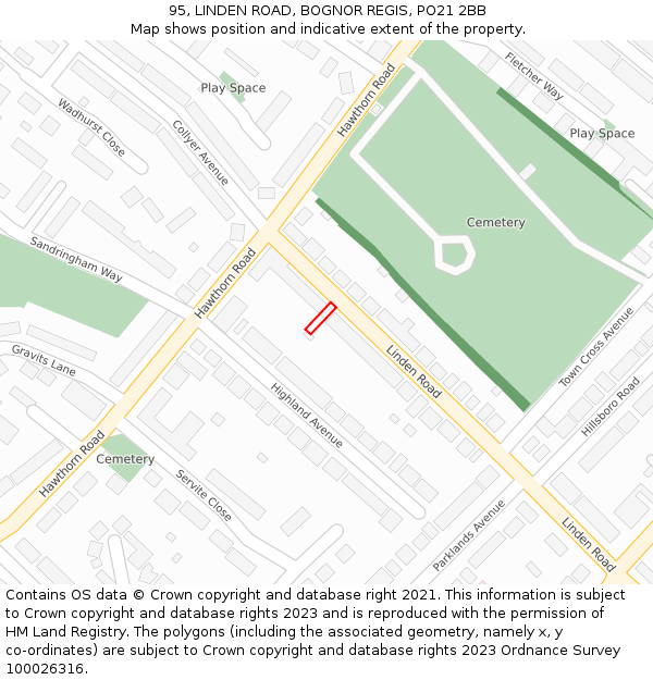 95, LINDEN ROAD, BOGNOR REGIS, PO21 2BB: Location map and indicative extent of plot