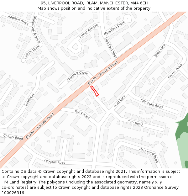 95, LIVERPOOL ROAD, IRLAM, MANCHESTER, M44 6EH: Location map and indicative extent of plot