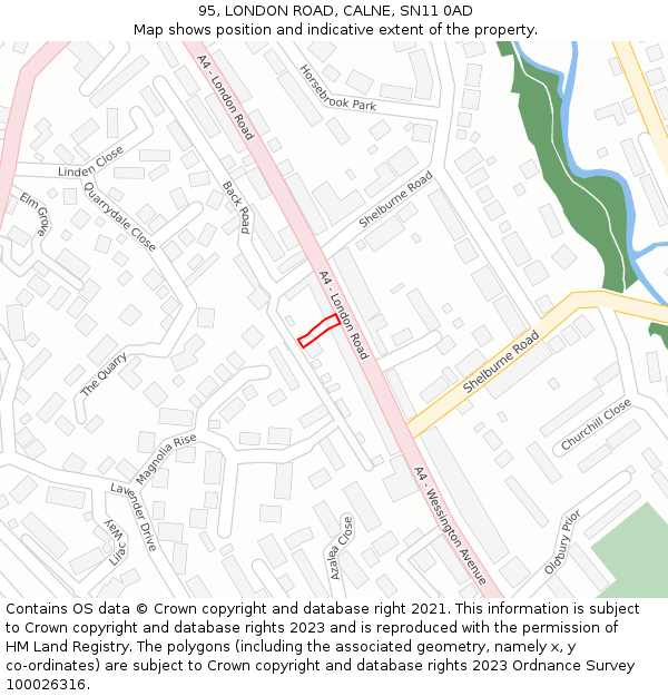 95, LONDON ROAD, CALNE, SN11 0AD: Location map and indicative extent of plot