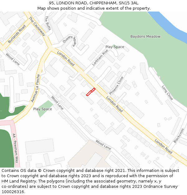 95, LONDON ROAD, CHIPPENHAM, SN15 3AL: Location map and indicative extent of plot