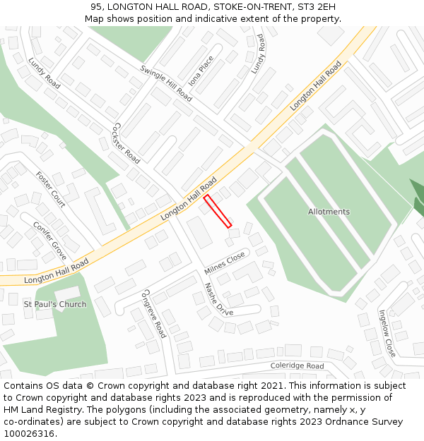 95, LONGTON HALL ROAD, STOKE-ON-TRENT, ST3 2EH: Location map and indicative extent of plot