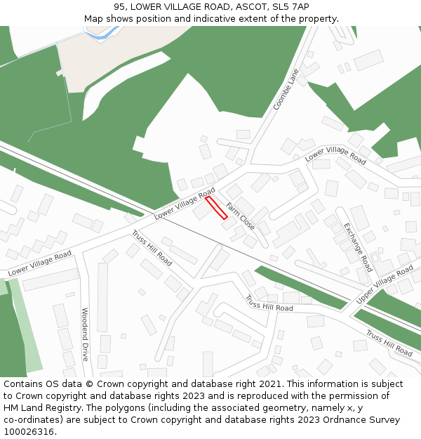 95, LOWER VILLAGE ROAD, ASCOT, SL5 7AP: Location map and indicative extent of plot