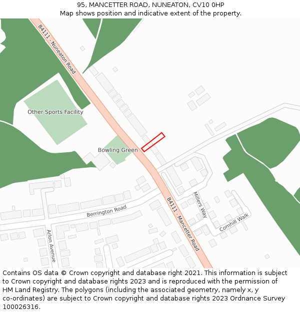 95, MANCETTER ROAD, NUNEATON, CV10 0HP: Location map and indicative extent of plot