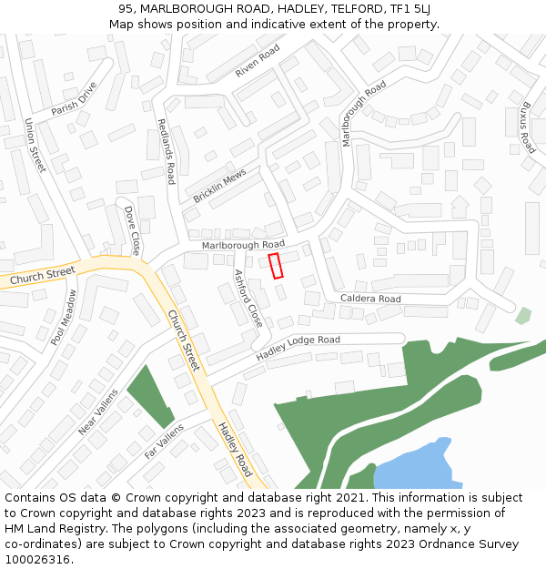 95, MARLBOROUGH ROAD, HADLEY, TELFORD, TF1 5LJ: Location map and indicative extent of plot