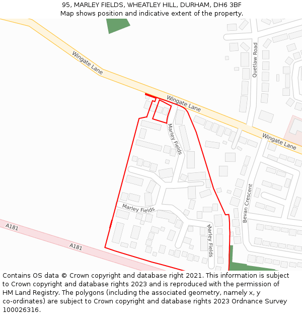 95, MARLEY FIELDS, WHEATLEY HILL, DURHAM, DH6 3BF: Location map and indicative extent of plot