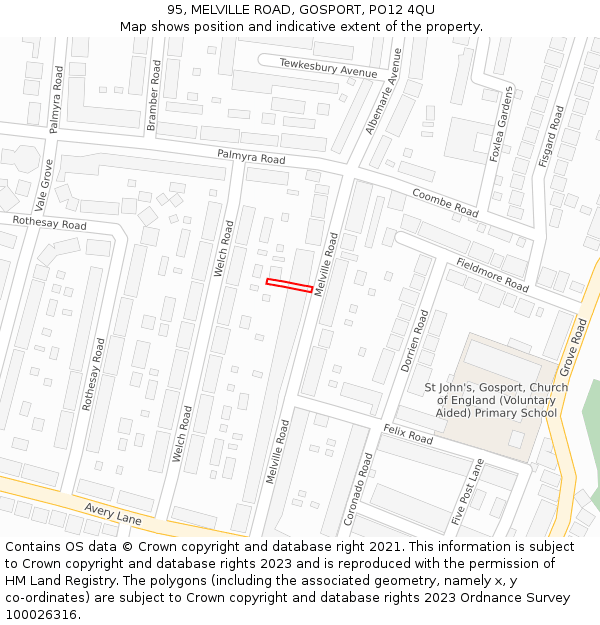 95, MELVILLE ROAD, GOSPORT, PO12 4QU: Location map and indicative extent of plot