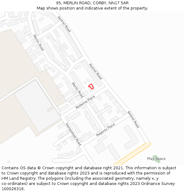 95, MERLIN ROAD, CORBY, NN17 5AR: Location map and indicative extent of plot