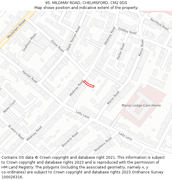 95, MILDMAY ROAD, CHELMSFORD, CM2 0DS: Location map and indicative extent of plot