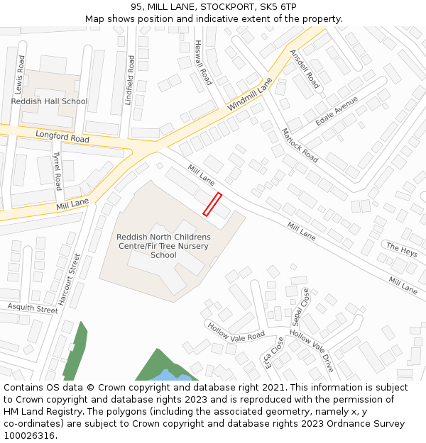 95, MILL LANE, STOCKPORT, SK5 6TP: Location map and indicative extent of plot