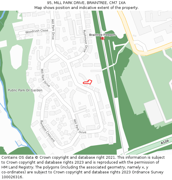 95, MILL PARK DRIVE, BRAINTREE, CM7 1XA: Location map and indicative extent of plot