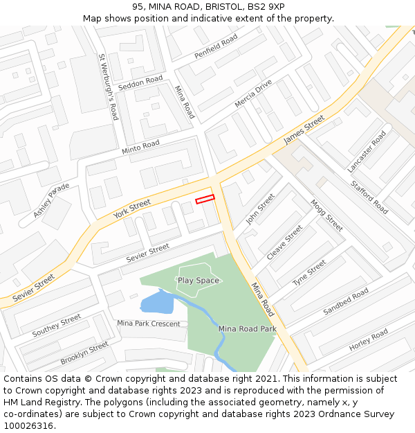 95, MINA ROAD, BRISTOL, BS2 9XP: Location map and indicative extent of plot