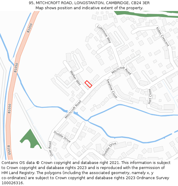 95, MITCHCROFT ROAD, LONGSTANTON, CAMBRIDGE, CB24 3ER: Location map and indicative extent of plot