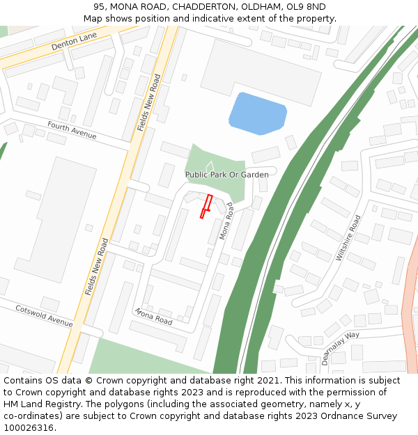 95, MONA ROAD, CHADDERTON, OLDHAM, OL9 8ND: Location map and indicative extent of plot