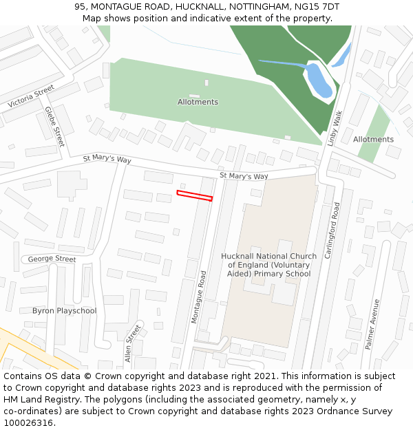 95, MONTAGUE ROAD, HUCKNALL, NOTTINGHAM, NG15 7DT: Location map and indicative extent of plot