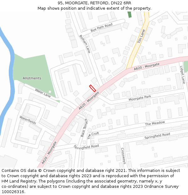 95, MOORGATE, RETFORD, DN22 6RR: Location map and indicative extent of plot