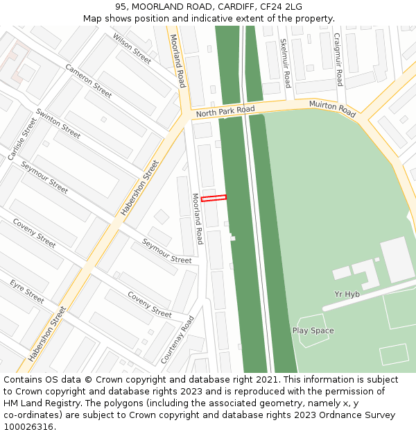95, MOORLAND ROAD, CARDIFF, CF24 2LG: Location map and indicative extent of plot