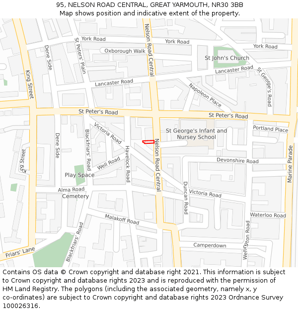 95, NELSON ROAD CENTRAL, GREAT YARMOUTH, NR30 3BB: Location map and indicative extent of plot