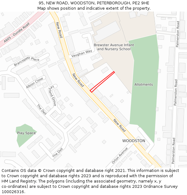 95, NEW ROAD, WOODSTON, PETERBOROUGH, PE2 9HE: Location map and indicative extent of plot