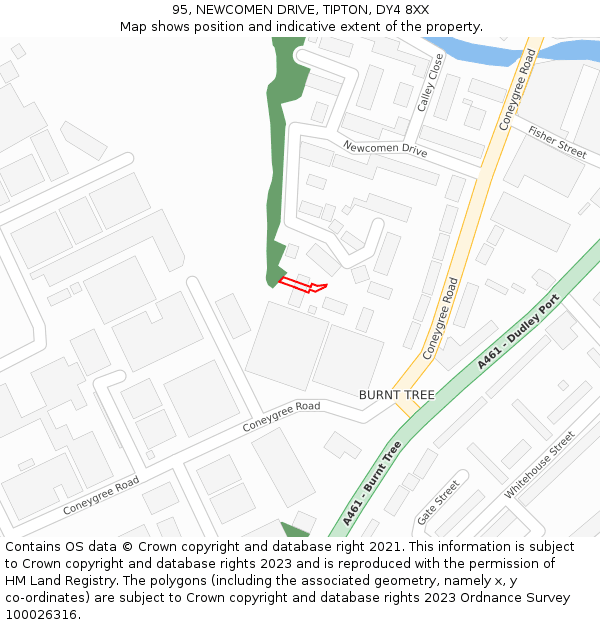 95, NEWCOMEN DRIVE, TIPTON, DY4 8XX: Location map and indicative extent of plot
