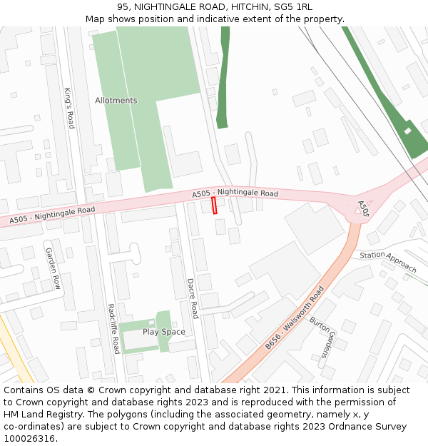 95, NIGHTINGALE ROAD, HITCHIN, SG5 1RL: Location map and indicative extent of plot