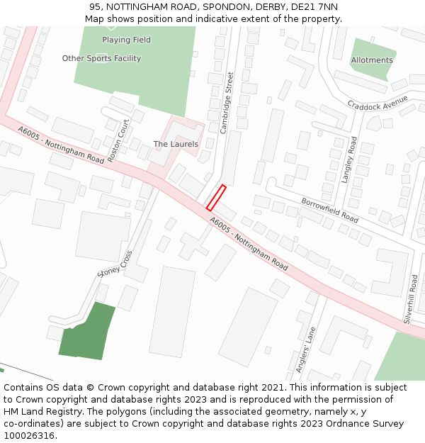 95, NOTTINGHAM ROAD, SPONDON, DERBY, DE21 7NN: Location map and indicative extent of plot