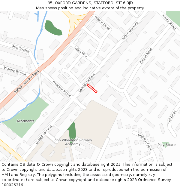 95, OXFORD GARDENS, STAFFORD, ST16 3JD: Location map and indicative extent of plot