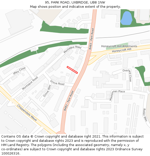 95, PARK ROAD, UXBRIDGE, UB8 1NW: Location map and indicative extent of plot