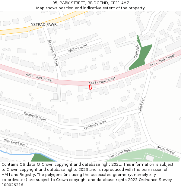 95, PARK STREET, BRIDGEND, CF31 4AZ: Location map and indicative extent of plot