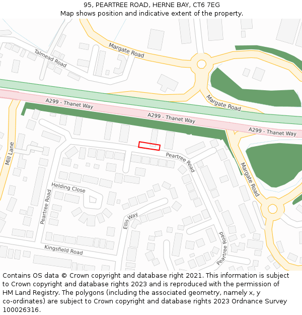 95, PEARTREE ROAD, HERNE BAY, CT6 7EG: Location map and indicative extent of plot