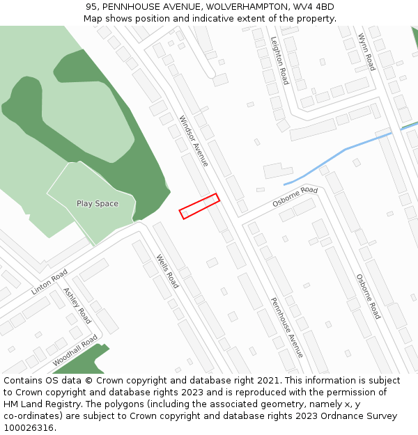 95, PENNHOUSE AVENUE, WOLVERHAMPTON, WV4 4BD: Location map and indicative extent of plot