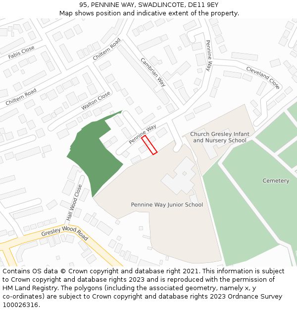 95, PENNINE WAY, SWADLINCOTE, DE11 9EY: Location map and indicative extent of plot