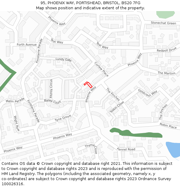 95, PHOENIX WAY, PORTISHEAD, BRISTOL, BS20 7FG: Location map and indicative extent of plot