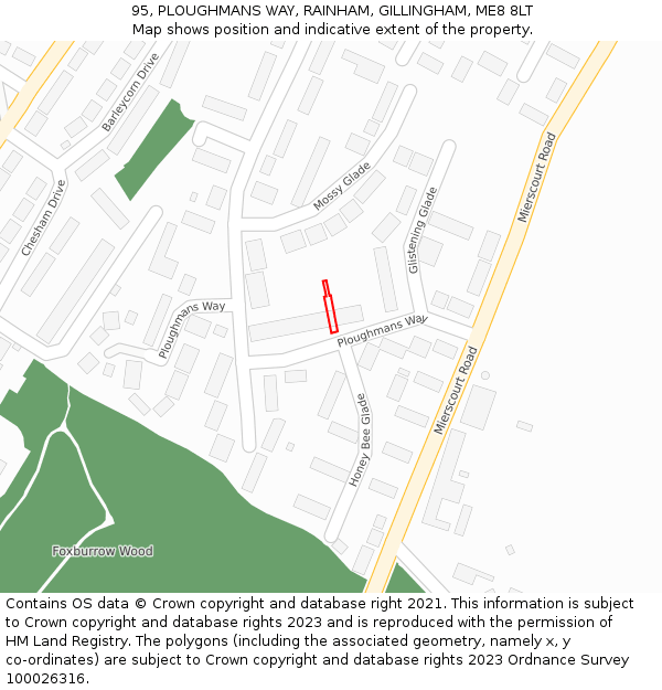 95, PLOUGHMANS WAY, RAINHAM, GILLINGHAM, ME8 8LT: Location map and indicative extent of plot