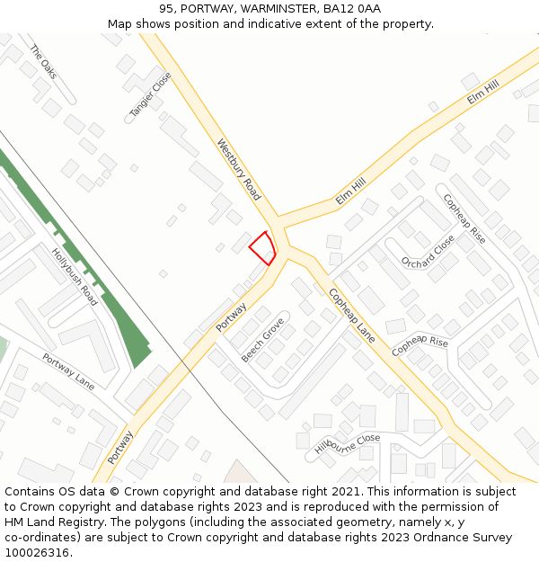 95, PORTWAY, WARMINSTER, BA12 0AA: Location map and indicative extent of plot