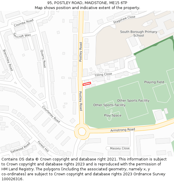 95, POSTLEY ROAD, MAIDSTONE, ME15 6TP: Location map and indicative extent of plot