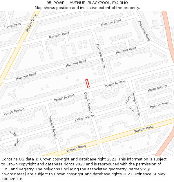 95, POWELL AVENUE, BLACKPOOL, FY4 3HQ: Location map and indicative extent of plot