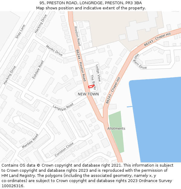 95, PRESTON ROAD, LONGRIDGE, PRESTON, PR3 3BA: Location map and indicative extent of plot