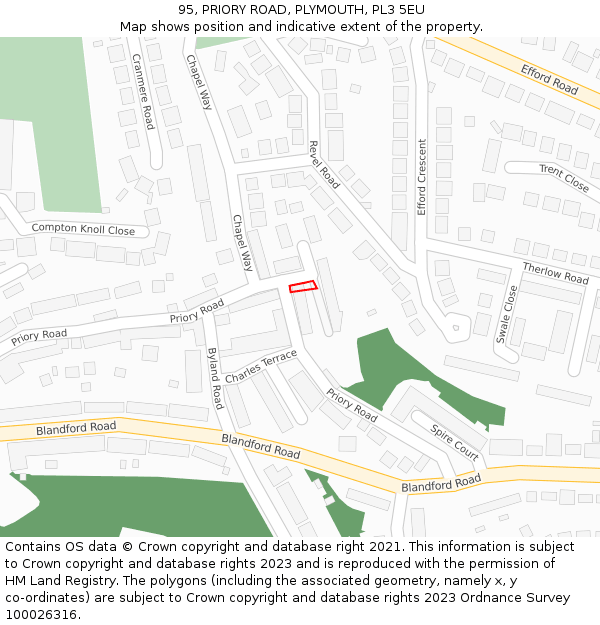 95, PRIORY ROAD, PLYMOUTH, PL3 5EU: Location map and indicative extent of plot