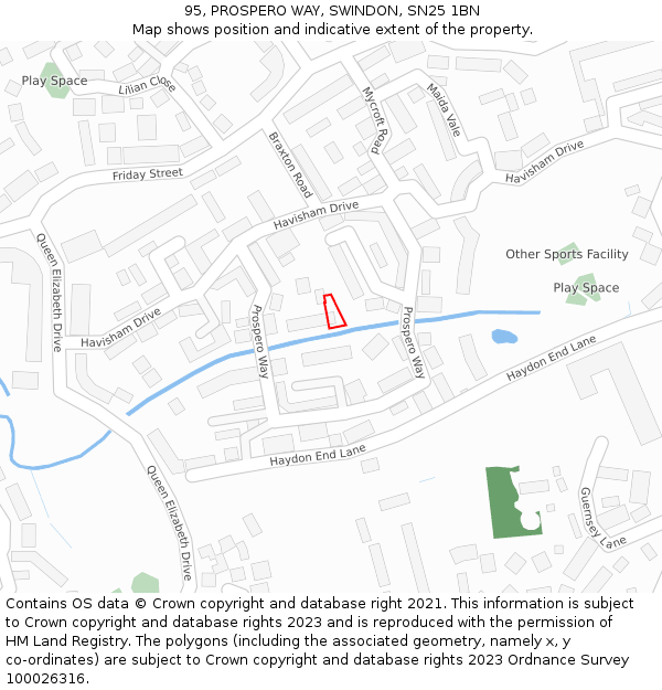 95, PROSPERO WAY, SWINDON, SN25 1BN: Location map and indicative extent of plot